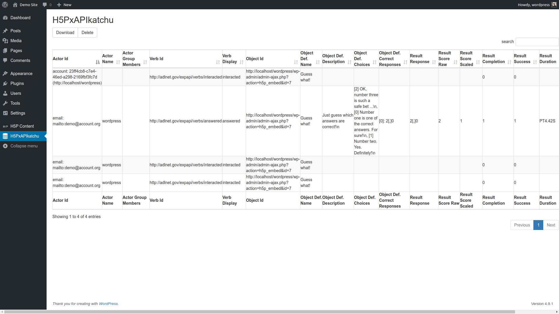 Data in Table table_view