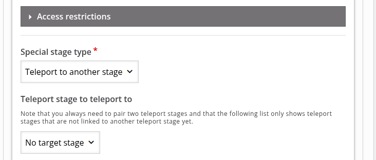 Screenshot of the GameMap editor showing the teleport options.